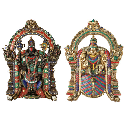 Brass Lord Venkateshwara Tirupati Balaji and Goddess Padmavathi Thayar Wall Hangings - 26 - Budhshiv.com