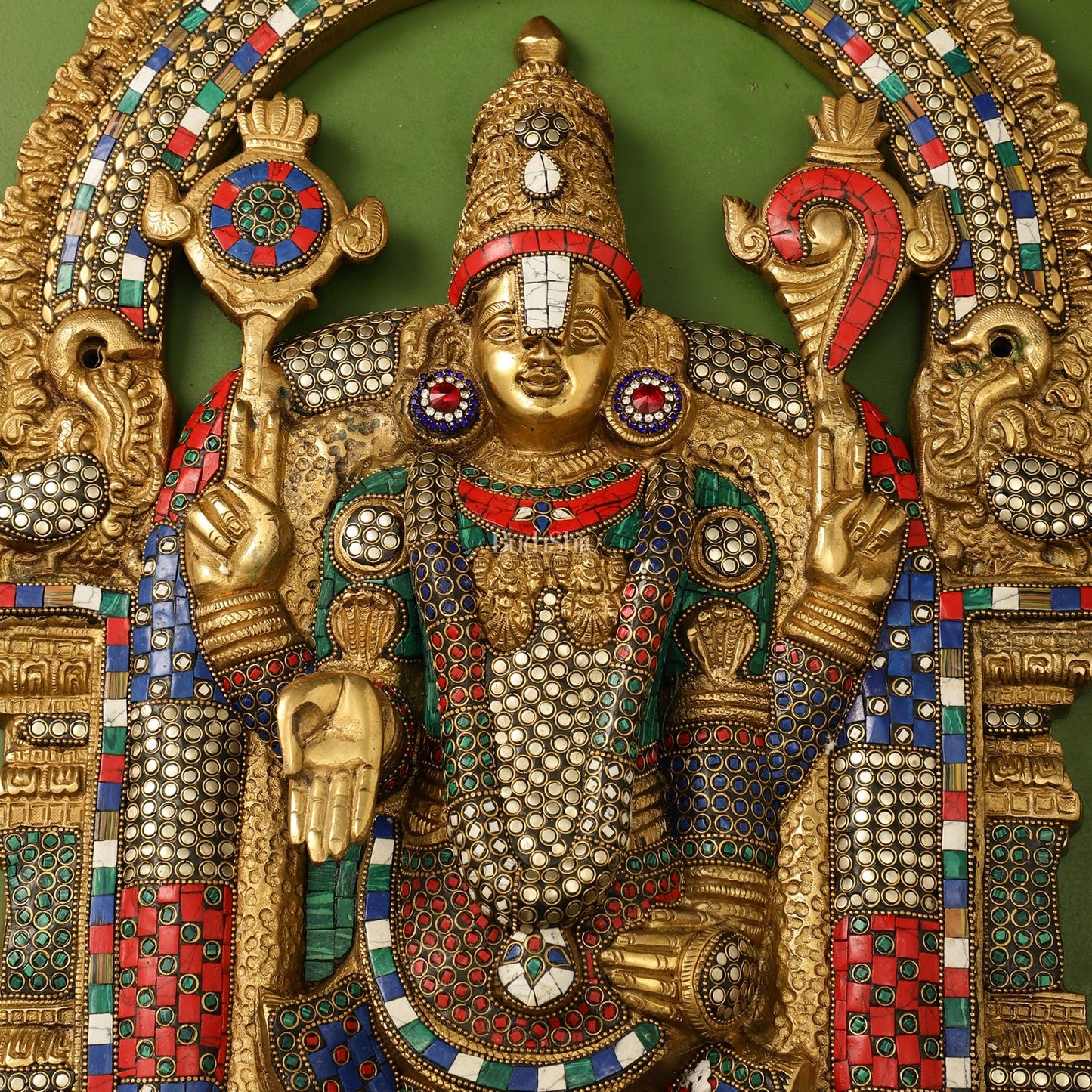 Brass Lord Venkateshwara Tirupati Balaji Wall Hanging - 26 Inch with stonework - Budhshiv.com