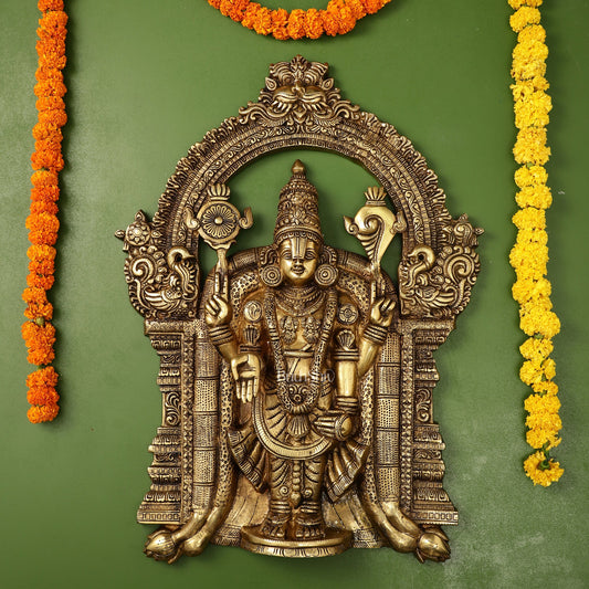Brass Lord Venkateshwara Tirupati Balaji Wall Hanging - 26 Inch - Budhshiv.com