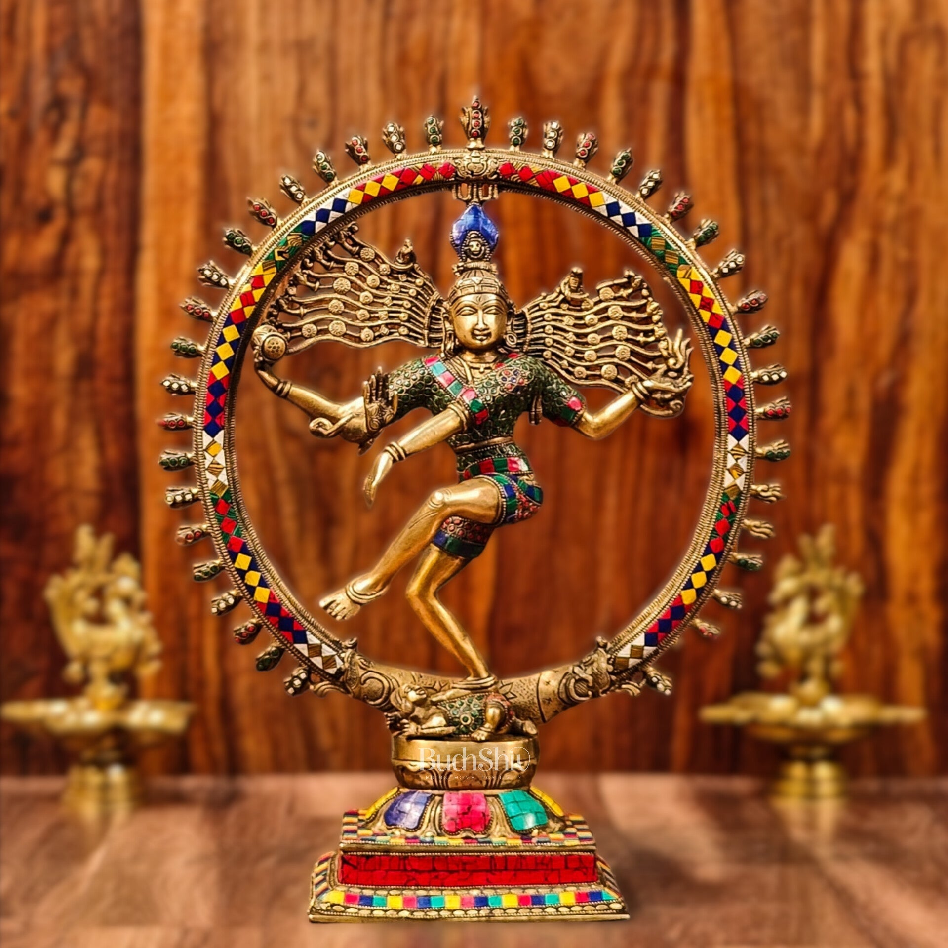 Brass Nataraja Statue with Ring - Symbolic Lord Shiva's Cosmic Dance - 21" - Budhshiv.com