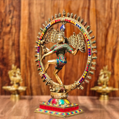 Brass Nataraja Statue with Ring - Symbolic Lord Shiva's Cosmic Dance - 21" - Budhshiv.com