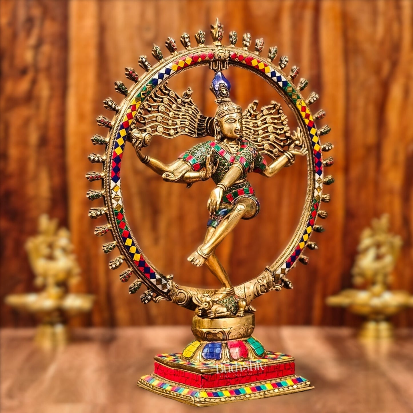 Brass Nataraja Statue with Ring - Symbolic Lord Shiva's Cosmic Dance - 21" - Budhshiv.com