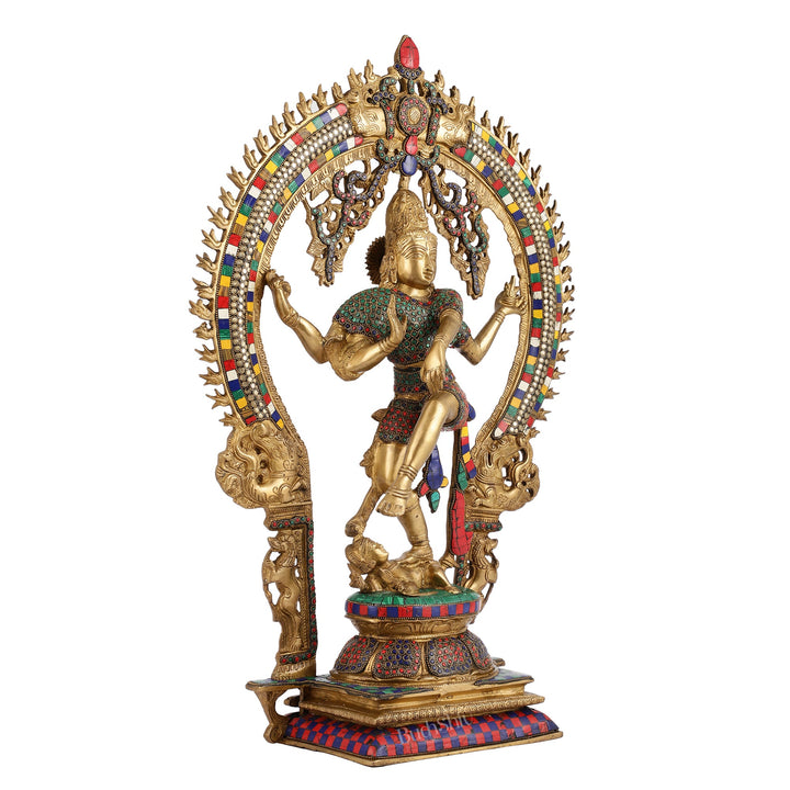 Brass Nataraja with stonework 26 inch - Budhshiv.com