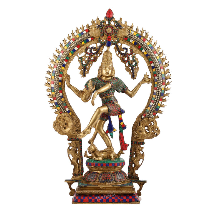 Brass Nataraja with stonework 26 inch - Budhshiv.com
