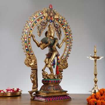 Brass Nataraja with stonework 26 inch - Budhshiv.com