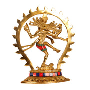 Brass Nataraja with stonework 9" - Budhshiv.com