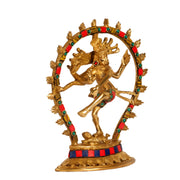 Brass Nataraja with stonework 9" - Budhshiv.com