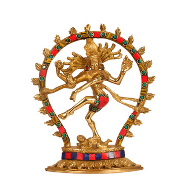 Brass Nataraja with stonework 9" - Budhshiv.com