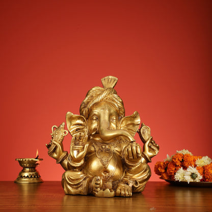 Brass Pagadi Ganesha idol 14" - Budhshiv.com