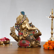 Brass Pagadi Ganesha idol 14" - Budhshiv.com