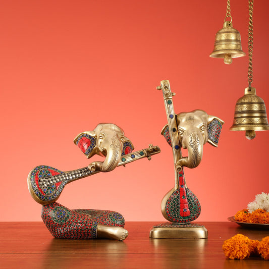 Brass Pair of Abstract Lord Ganesha Table Accents - 12 Inch Height - Budhshiv.com