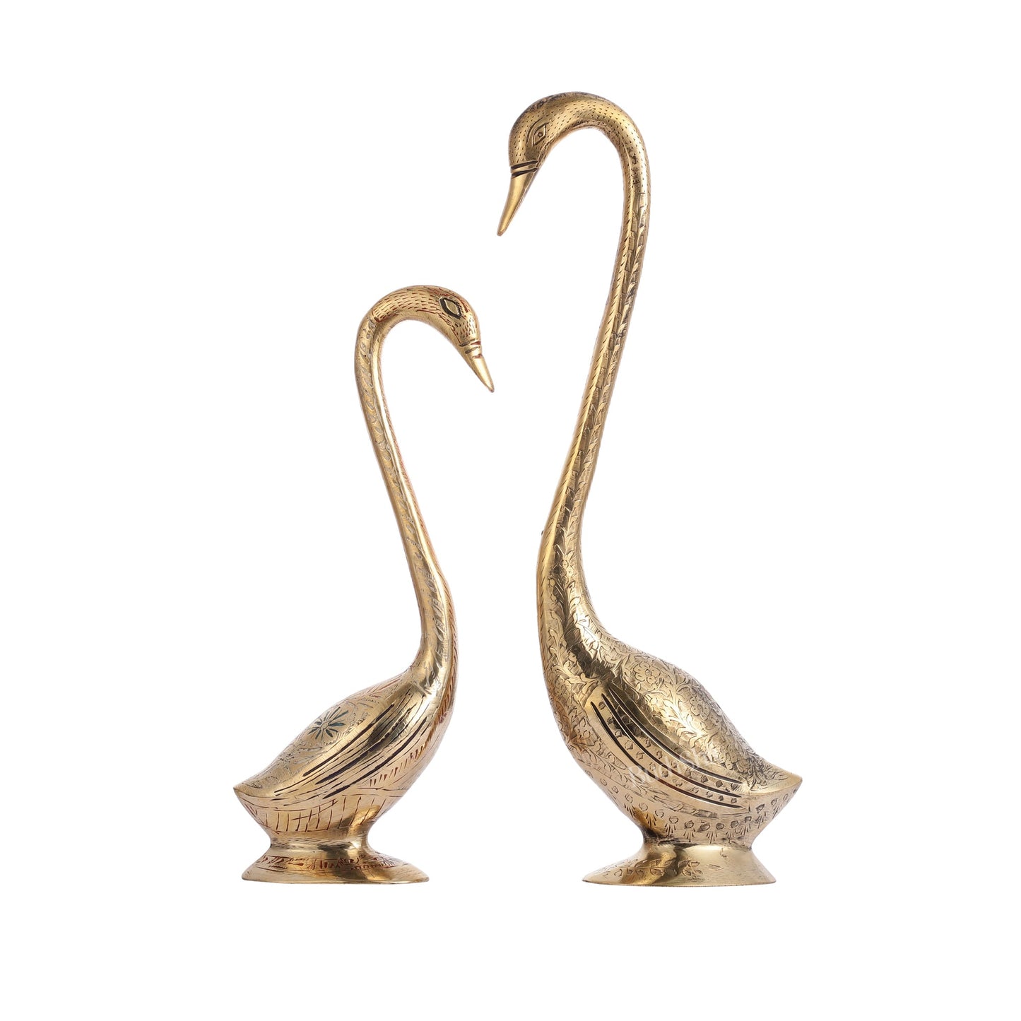 Brass Pair of Swans Showpiece - 15" Height | Elegant Home Decor - Budhshiv.com