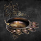 Brass Panchdeep large urli with bells with Spiral engraved back panel - Budhshiv.com
