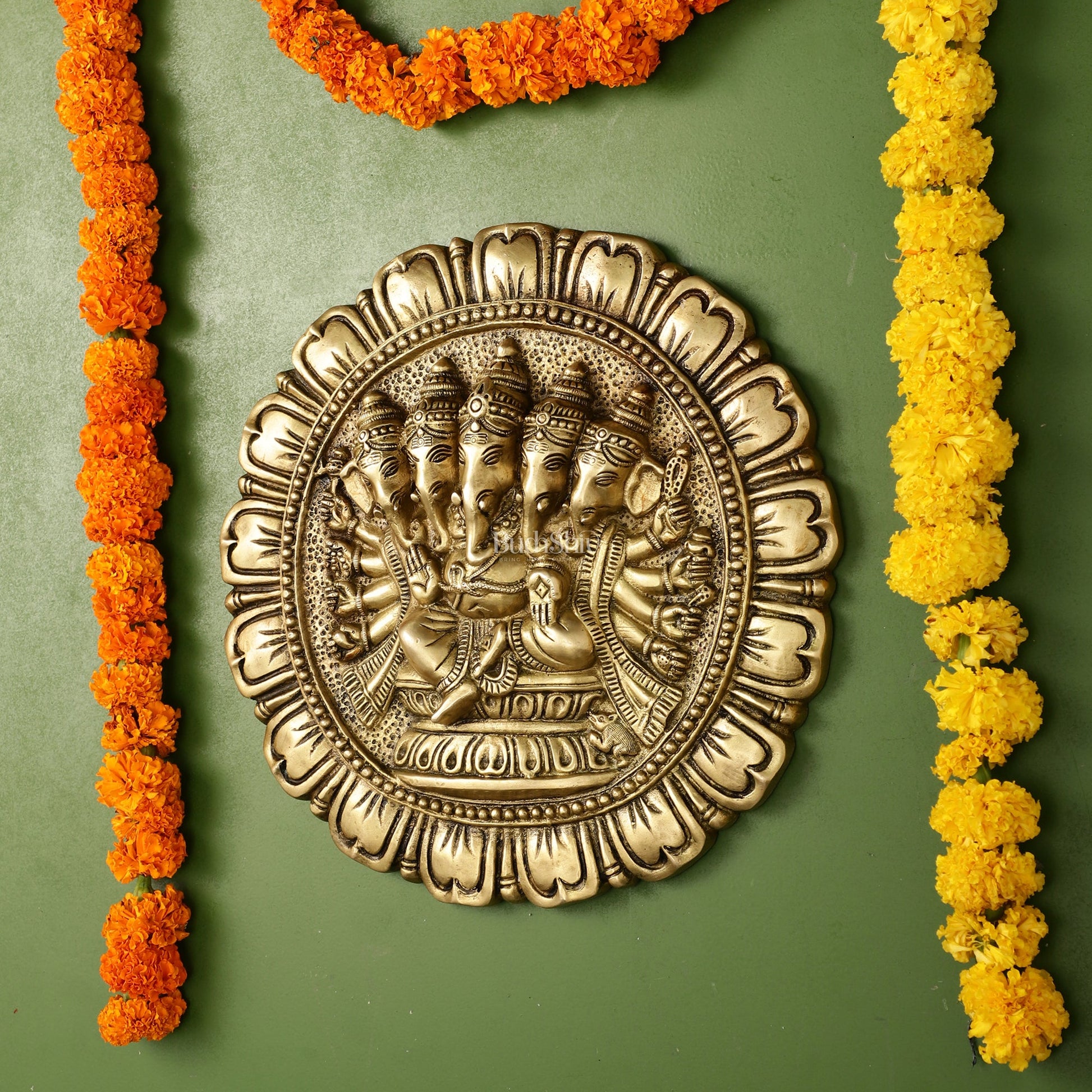Brass Panchmukhi Ganesha Wall Hanging - 12 x 12 inch - Budhshiv.com
