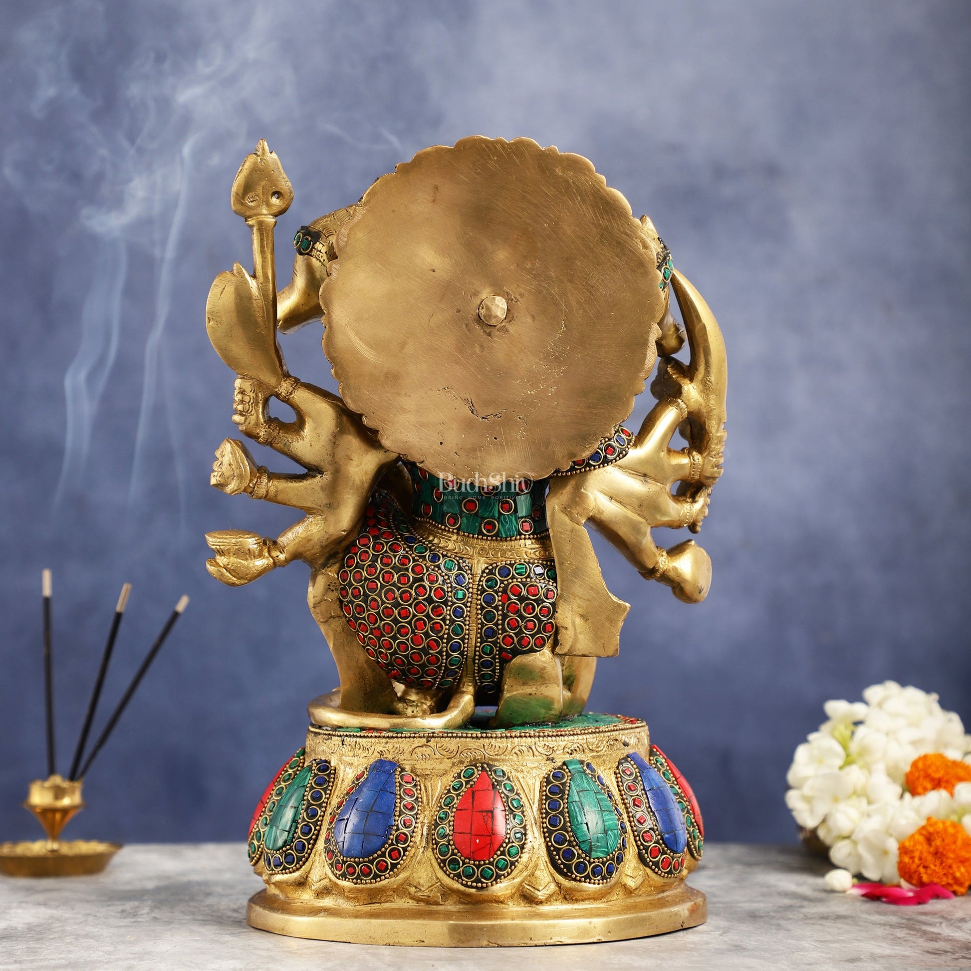 Brass Panchmukhi Hanuman 13" with meenakari - Budhshiv.com