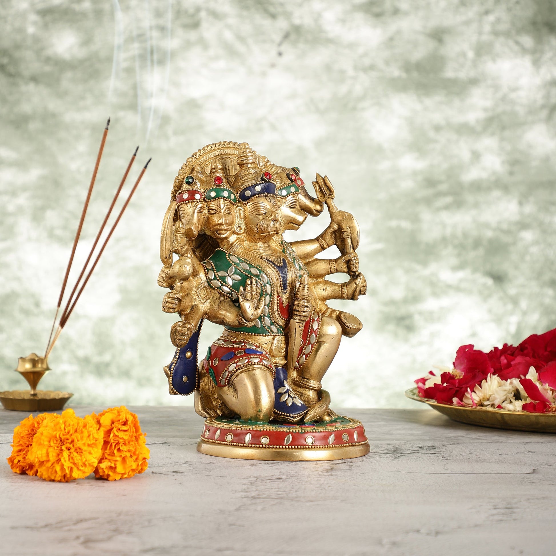 Brass Panchmukhi Hanuman 8.5" - Budhshiv.com