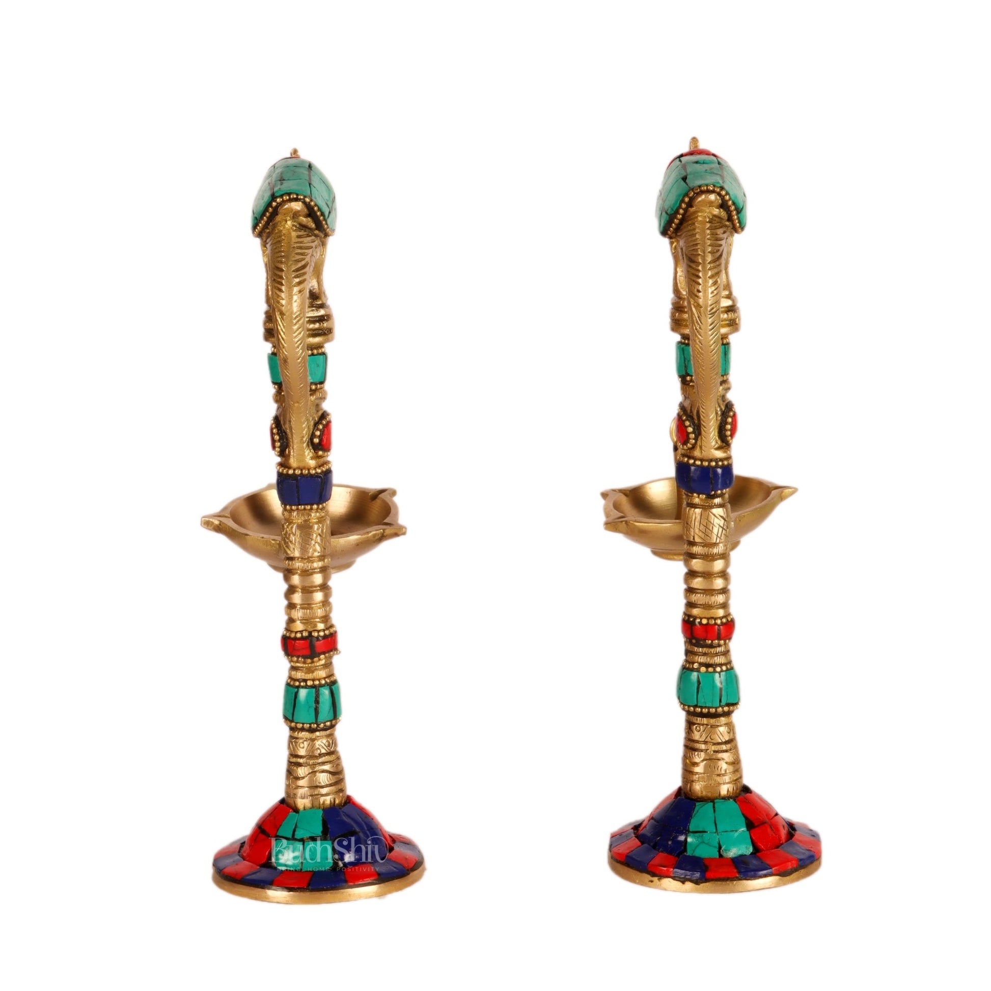 Brass Parrot lamps with stonework 7" - Budhshiv.com