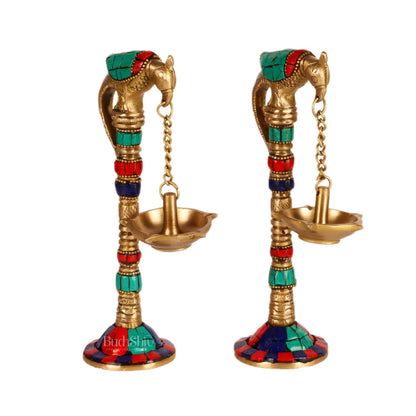 Brass Parrot lamps with stonework 7" - Budhshiv.com