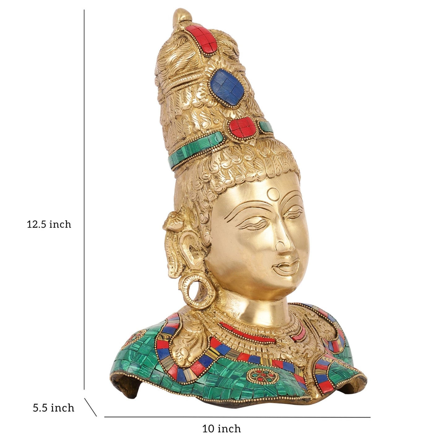 Brass Parvati Bust table accent 12" with stonework - Budhshiv.com