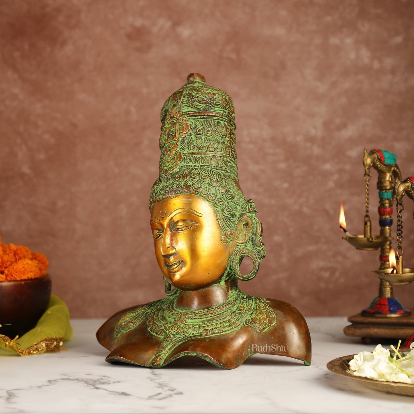 Brass Parvati Bust table accent 12" - Budhshiv.com