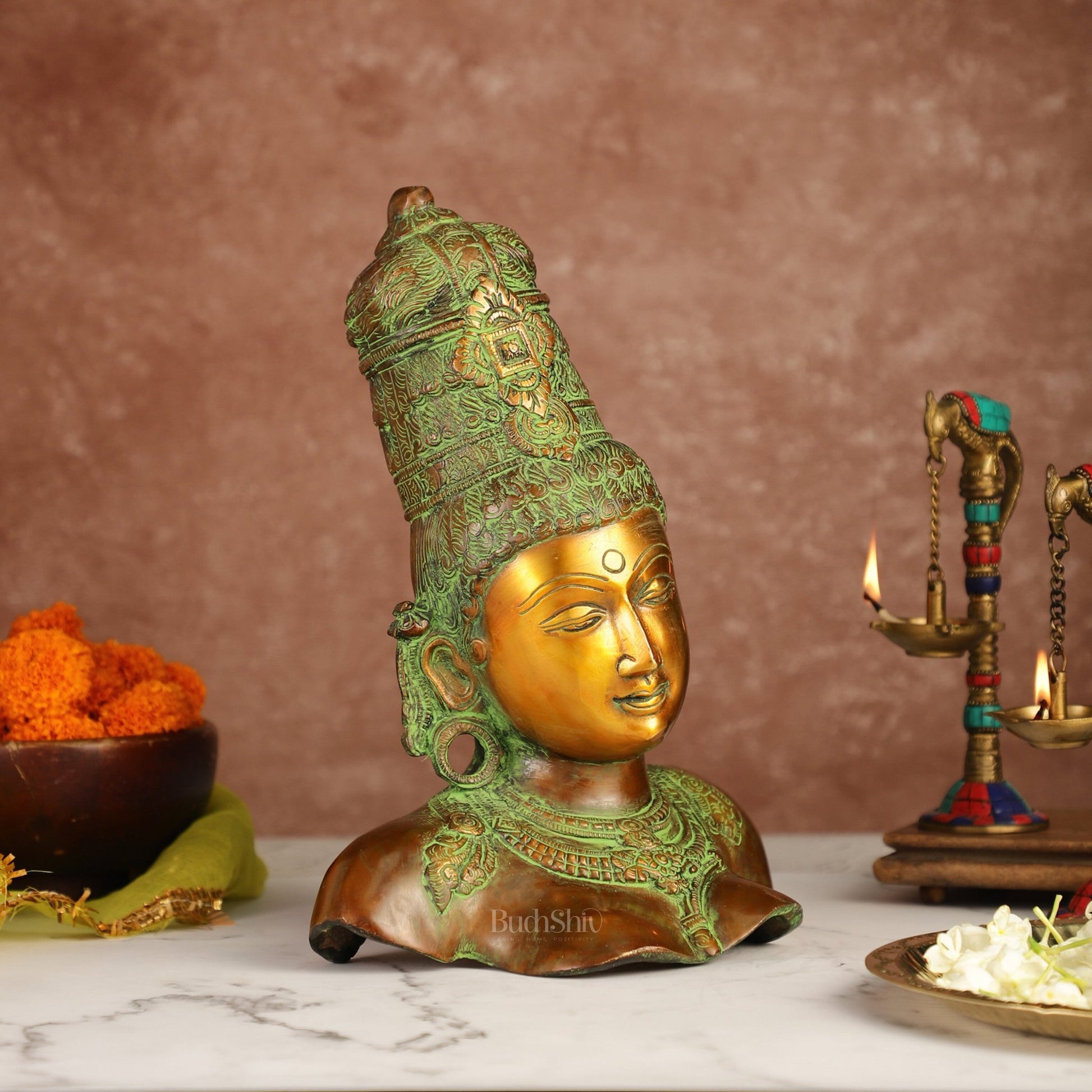 Brass Parvati Bust table accent 12" - Budhshiv.com