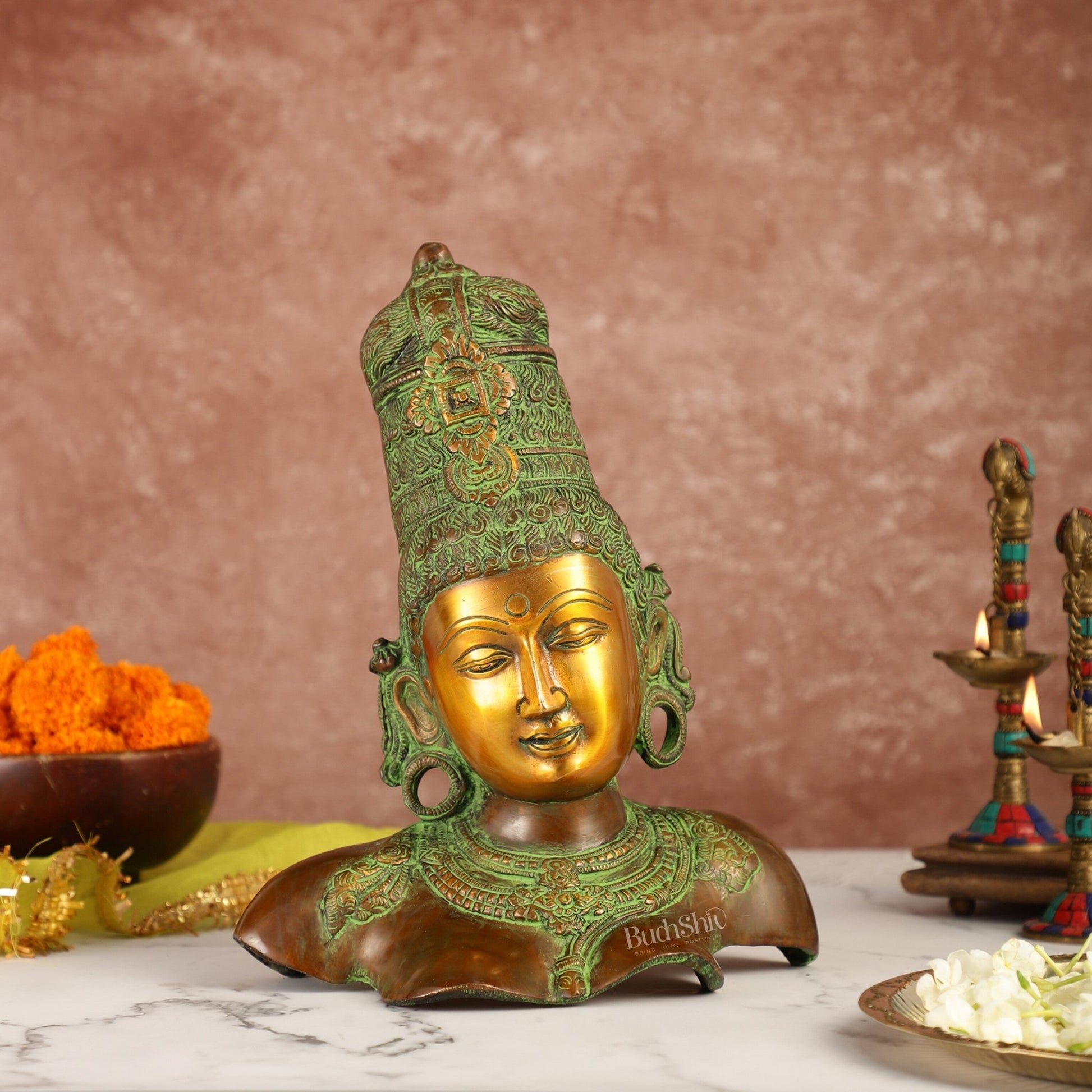 Brass Parvati Bust table accent 12" - Budhshiv.com