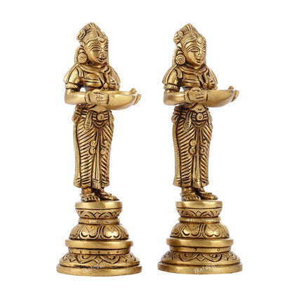 Brass Pavaai Villaku Lamp Pair | Traditional Indian Handcrafted Deep Ladies 8 " - Budhshiv.com