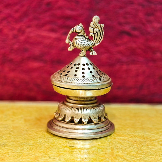 Brass Peacock Design Dhoop Burner | Loban Daan for Aromatic Experience 6.5" - Budhshiv.com