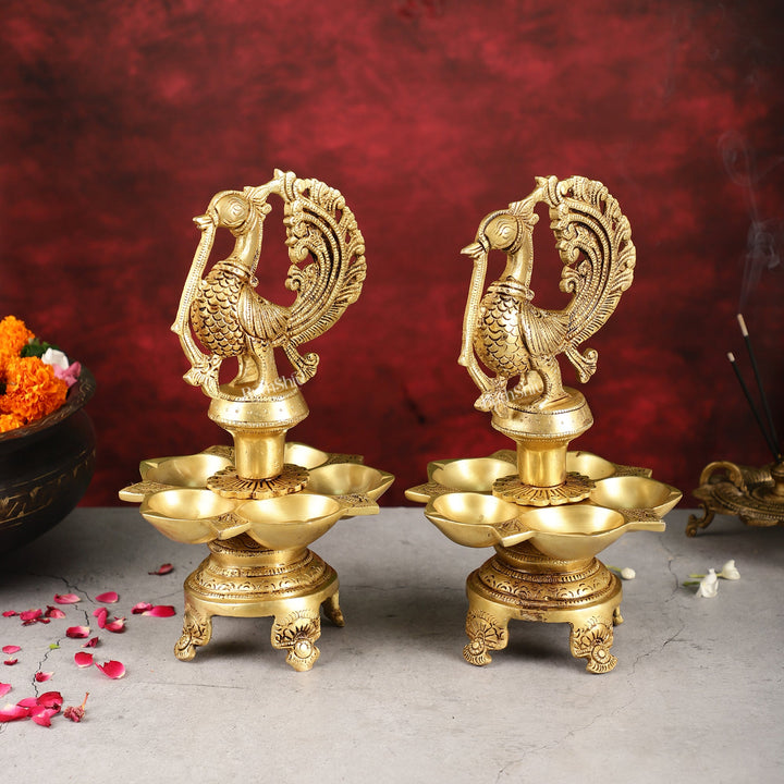 Brass Peacock Lamp Annam Vilakku 11" - Budhshiv.com
