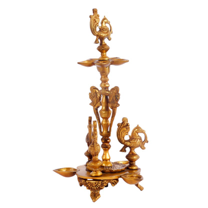Brass peacock lamp with multiple diyas 12 " - Budhshiv.com