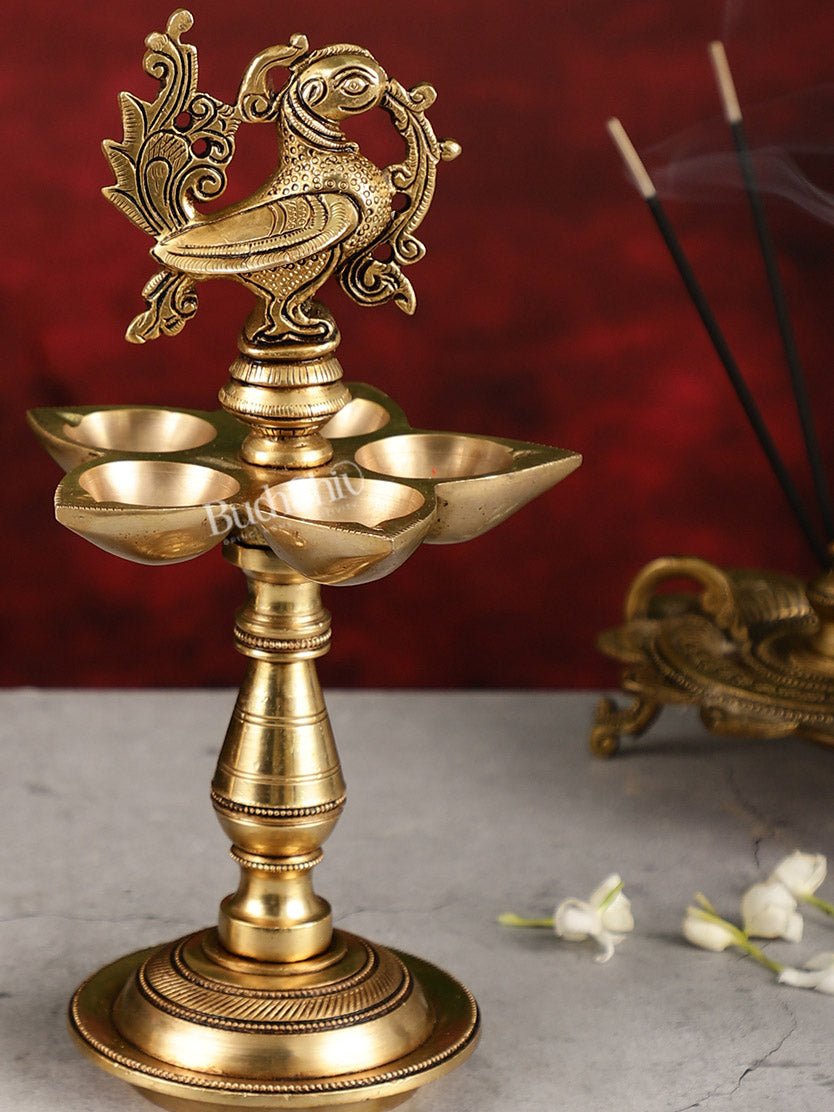 Brass Peacock Oil Lamp 8" - Budhshiv.com