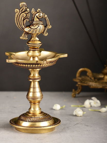 Brass Peacock Oil Lamp 8" - Budhshiv.com