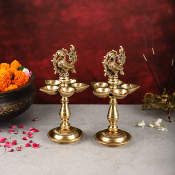 Brass Peacock Oil Lamp 8" - Budhshiv.com
