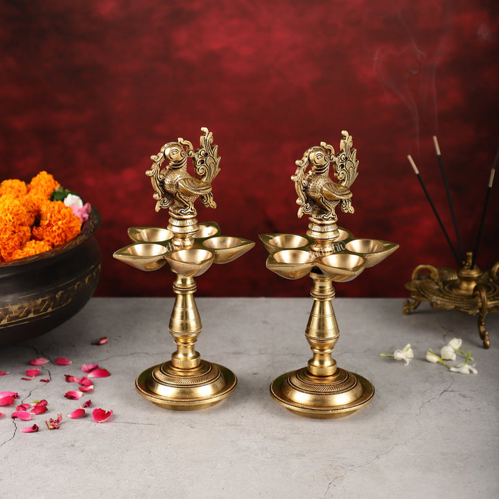 Brass Peacock Oil Lamp 8" - Budhshiv.com