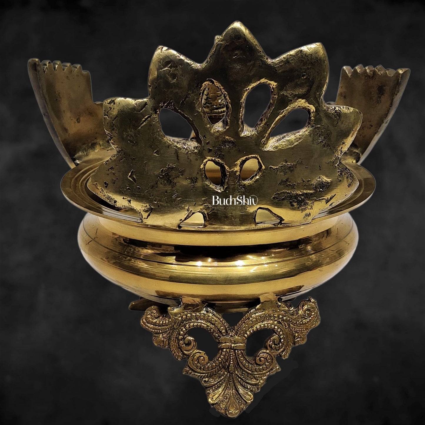 Brass peacock shaped urli golden - Budhshiv.com