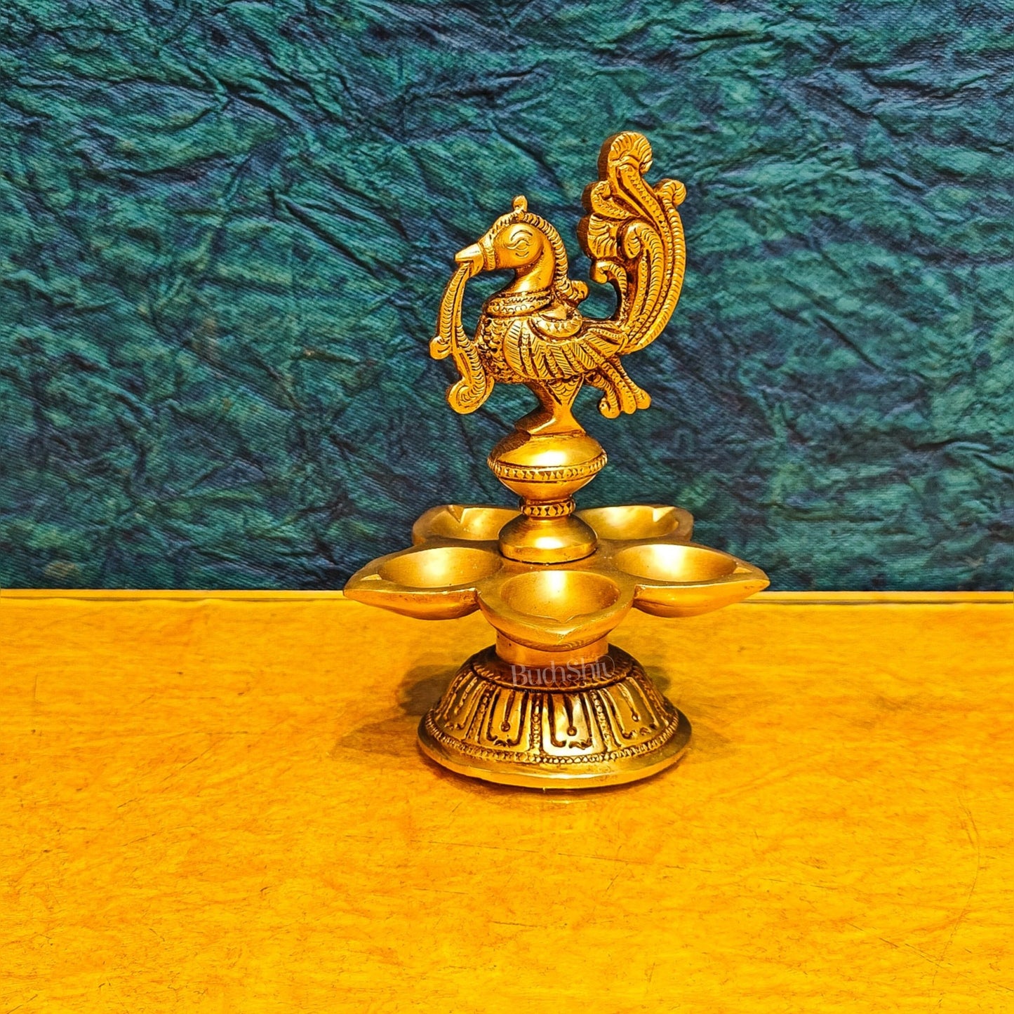Brass peacock vilakku 5" - Budhshiv.com
