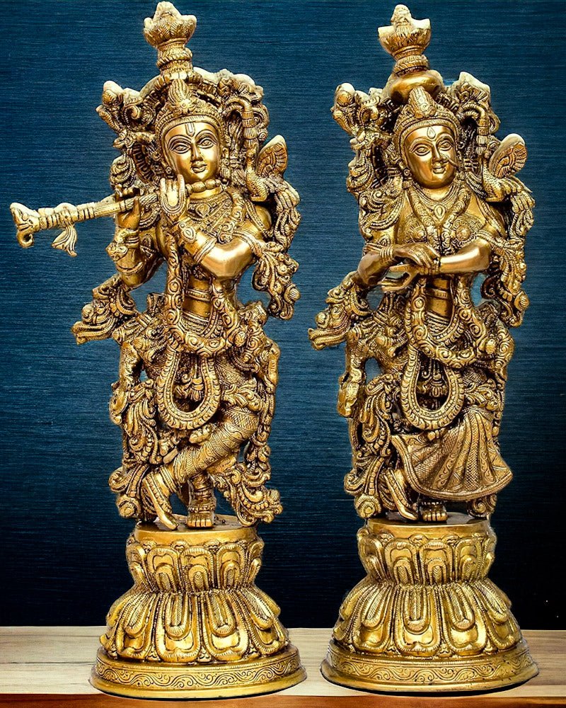 Brass Radha Krishna Idol Set - 21" Tall Masterpieces - Budhshiv.com