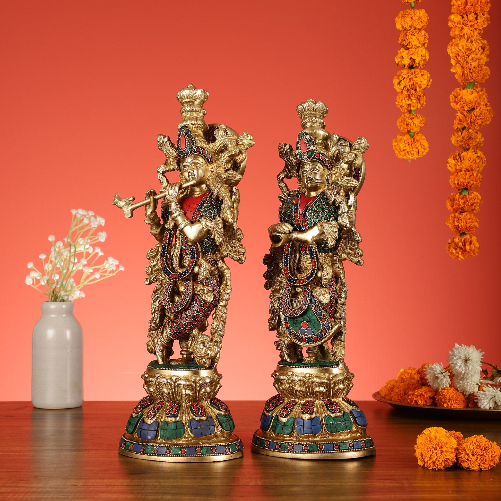 Brass Radha Krishna Idols - 15 Inch - Budhshiv.com