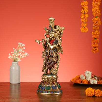 Brass Radha Krishna Idols - 15 Inch - Budhshiv.com