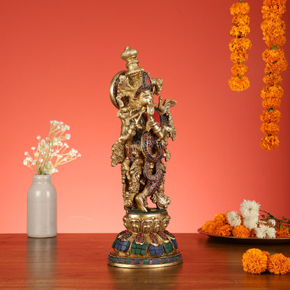 Brass Radha Krishna Idols - 15 Inch - Budhshiv.com