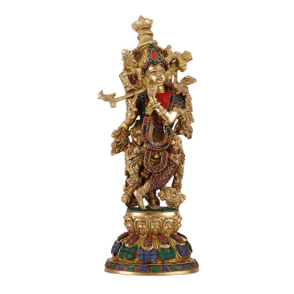 Brass Radha Krishna Idols - 15 Inch - Budhshiv.com