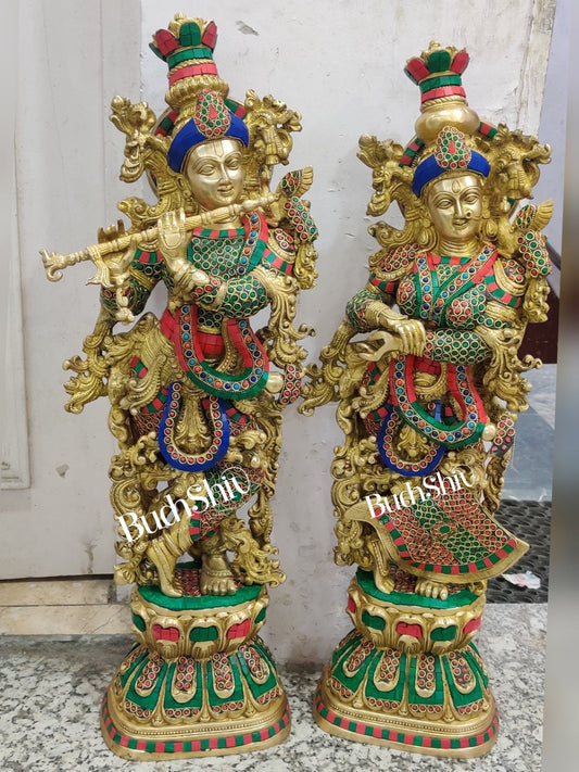 Brass Radha Krishna Idols 29 inch - Budhshiv.com