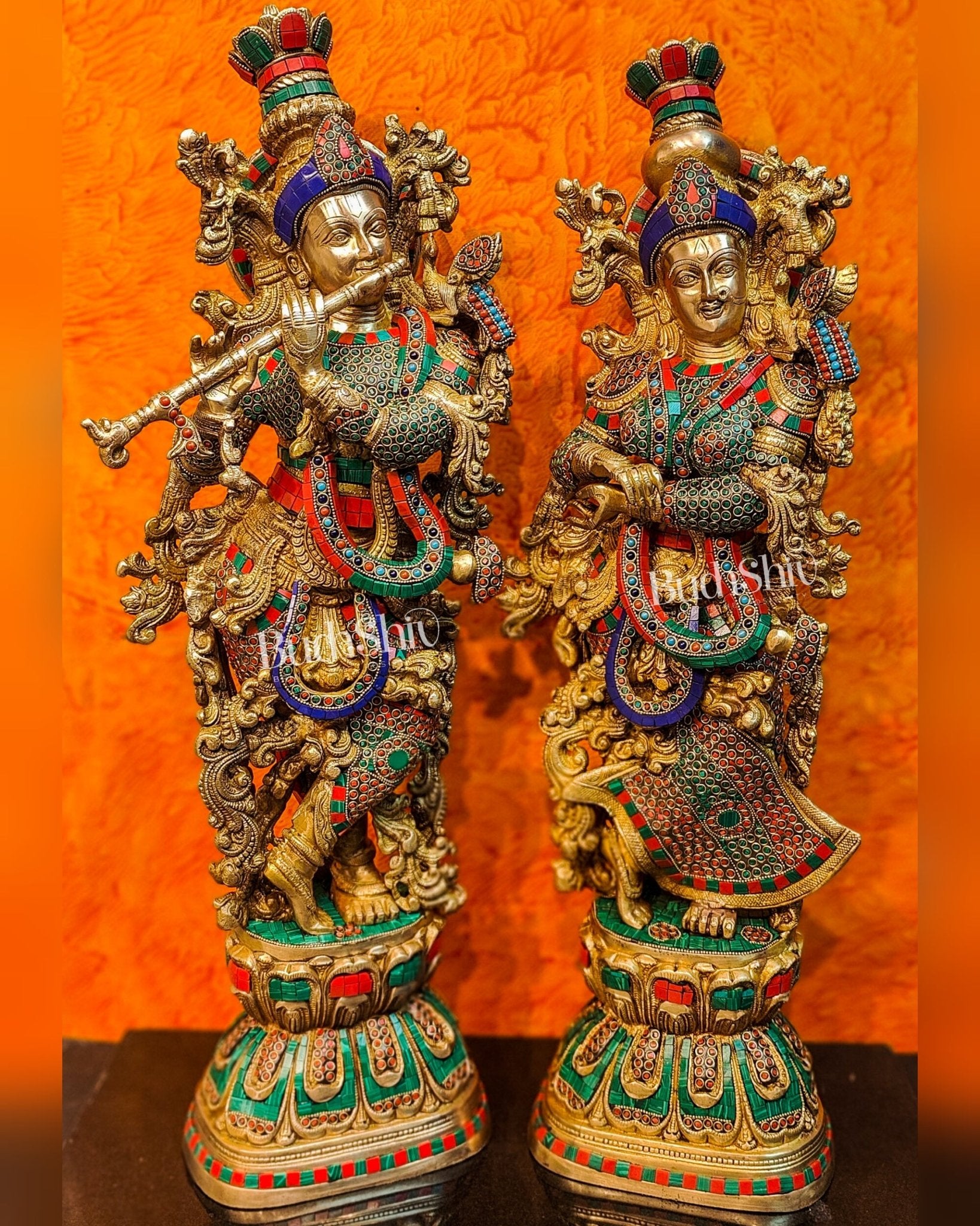 Brass Radha Krishna Idols large 30 inch statues - Budhshiv.com