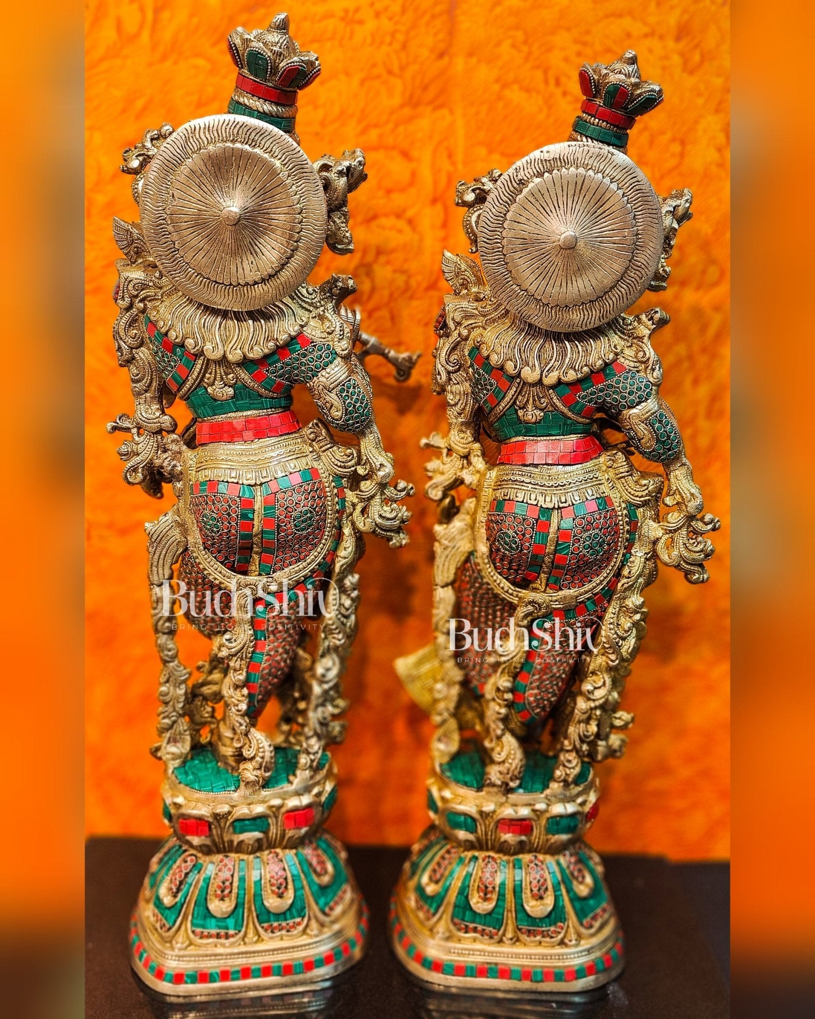 Brass Radha Krishna Idols large 30 inch statues - Budhshiv.com