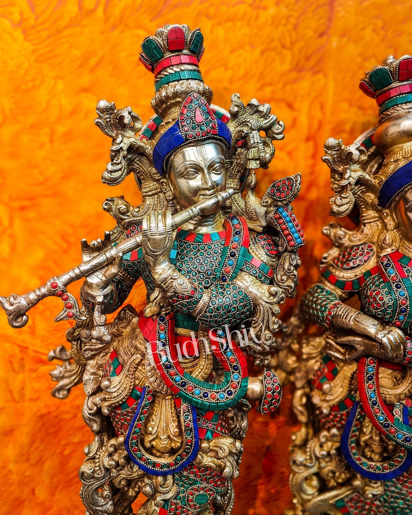 Brass Radha Krishna Idols large 30 inch statues - Budhshiv.com