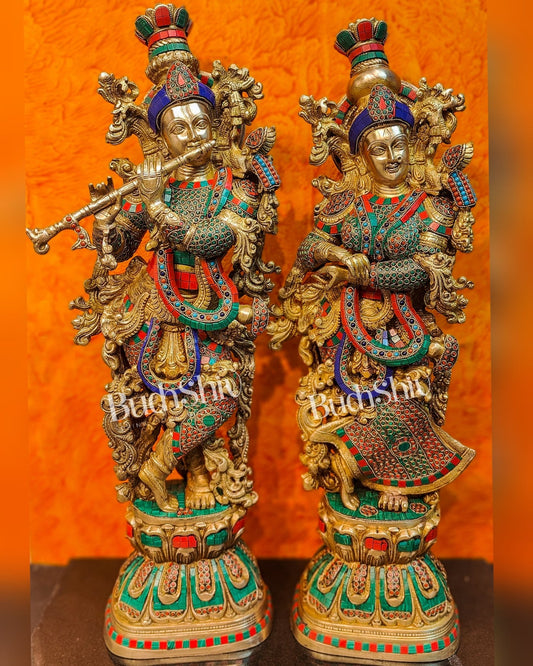 Brass Radha Krishna Idols large 30 inch statues - Budhshiv.com