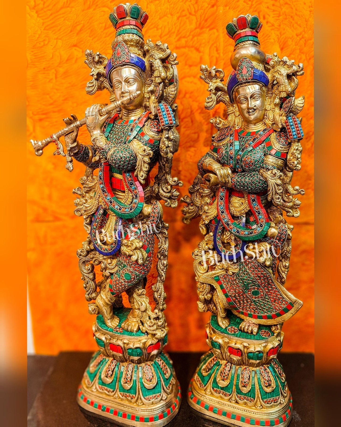 Brass Radha Krishna Idols large 30 inch statues - Budhshiv.com