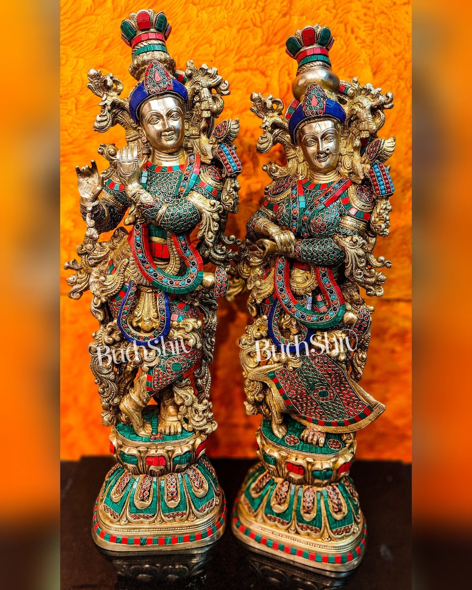 Brass Radha Krishna Idols large 30 inch statues - Budhshiv.com