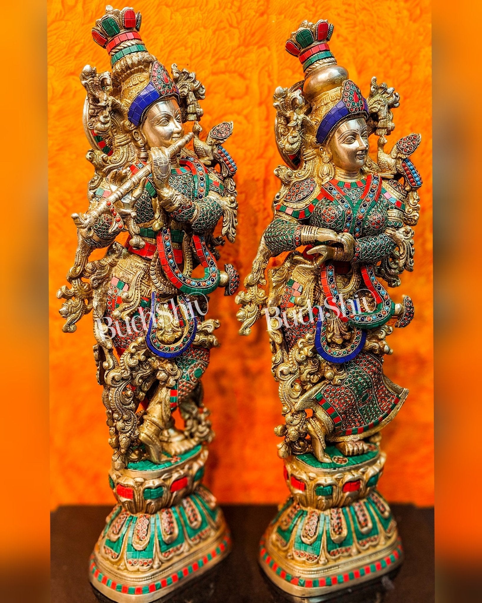 Brass Radha Krishna Idols large 30 inch statues - Budhshiv.com