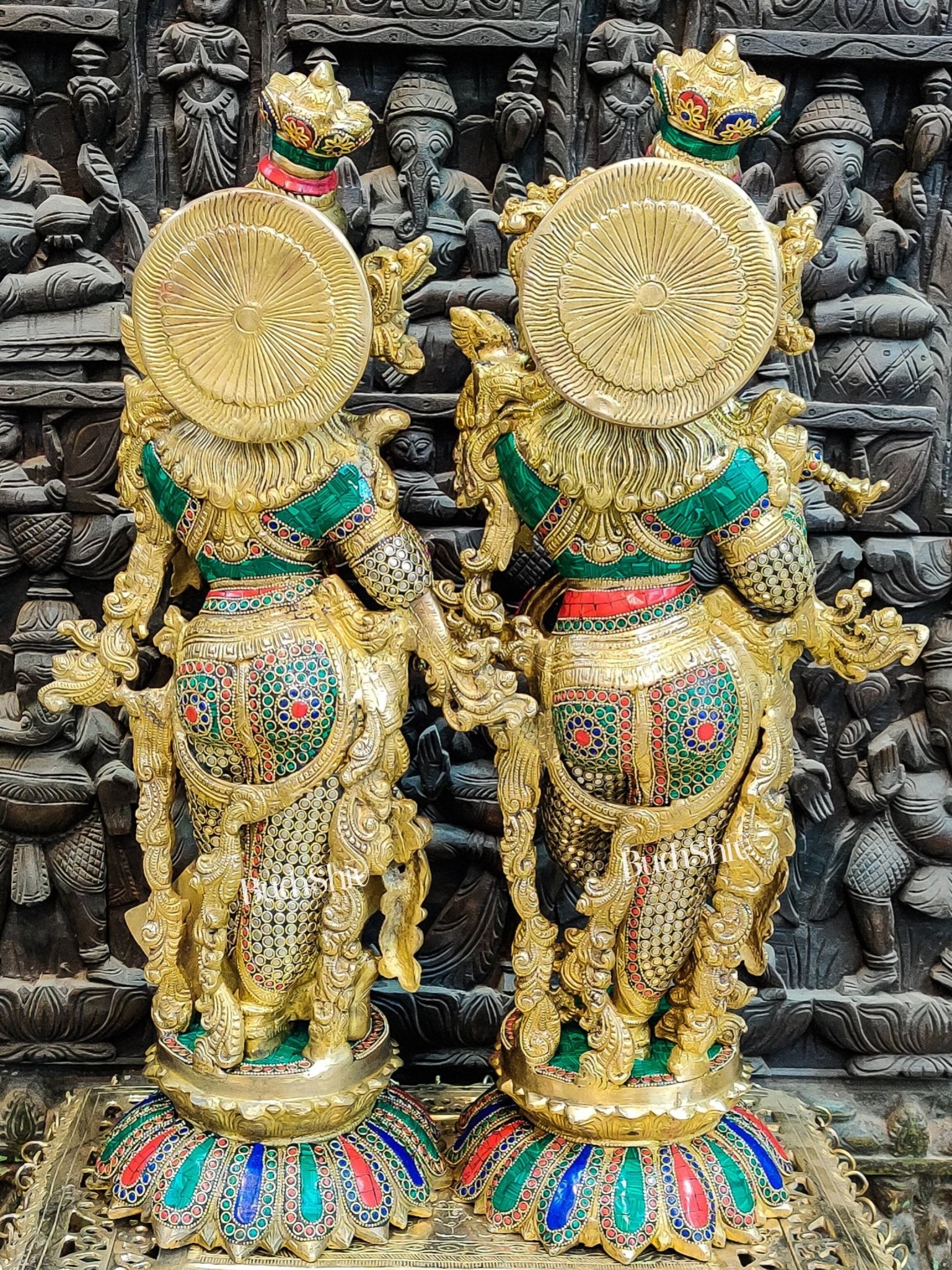 Brass Radha Krishna Idols - with Lotus Base 26 " - Budhshiv.com